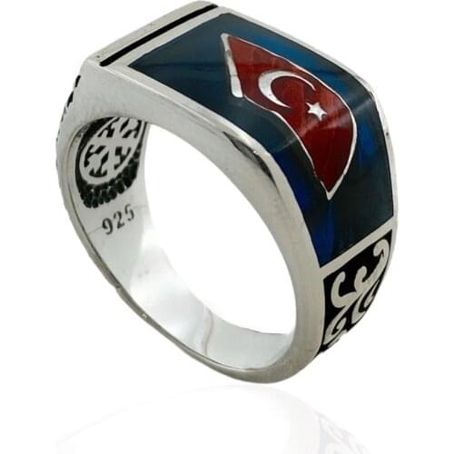 Moon Star Top Quality Turkish Flag 925 Silver Men 'S Ring