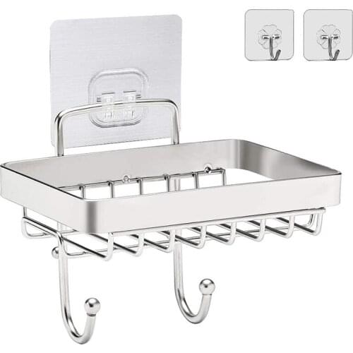 Soap Dish Holder for Bathroom with Sponge Hook,Bar Soap Holder for Shower Wall Mounted,Soap Drainer Tray Adhesive