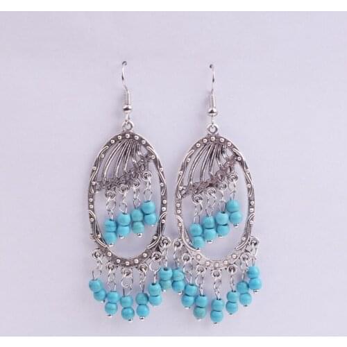 New Fashion Dangle Earrings Women Water Drop Shape Blue Fire Green Pine Natural Stone Pendants for Jewelry