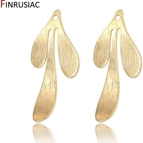 High Quality Copper Metal 14k Real Gold Plated Leaf Shape Pendant For DIY Jewelry Making Earrings Charms Components