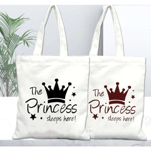 The Princess Sleep Here Printing Women Shopping Tote Bag White Canvas Bag Eco Reusable Fashion Eco Female Shopper Harajuku Bags