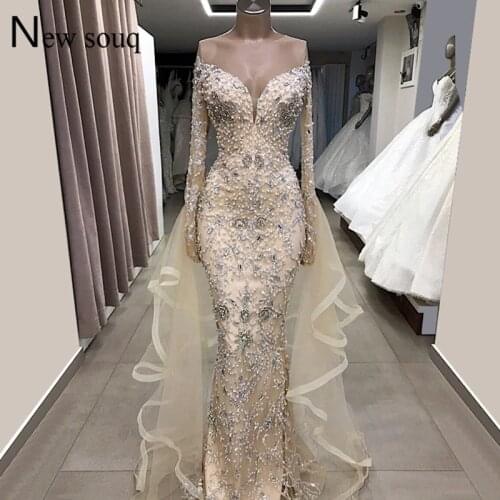 Great Gatsby Handmade Beaded Crystals Luxury Evening Dresses 2019 Couture Middle East Dubai Mermaid Party Gowns Long Sleeves