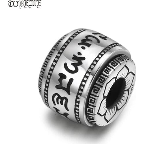 Handmade 100% 925 Silver Tibetan OM Mani Padme Hum Bead Pendant Good Luck Bead Wanzi Symbol Bead