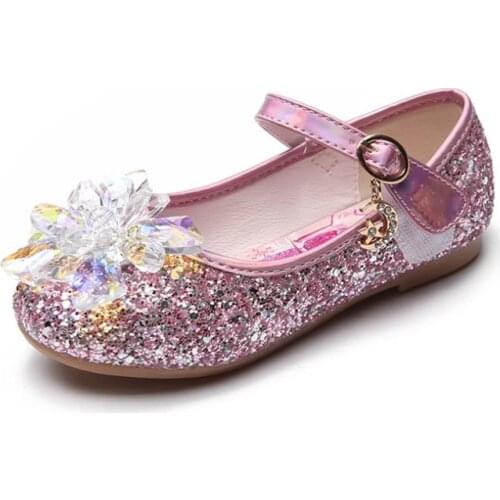 Frozen Girls Rhinestone Bow Flat-Heeled Sandals Princess Dancing Summer Pu Leather Shoe Big Girl 3 4 5 6 7 8 9 10 11 12 Year Old