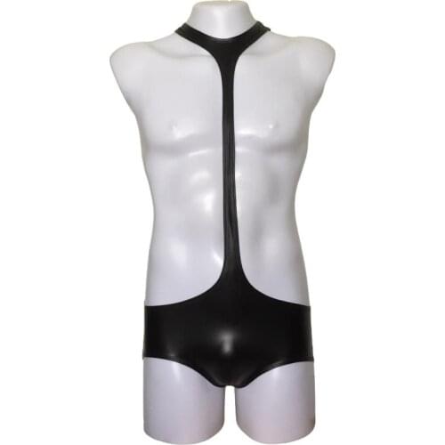 Sexy Male Faux Leather Bodysuit Wrestler Nightclub Steel Pipe Dancer Role Play Gay Sissy Erotic Fetish Costume Men Leotard 2XL