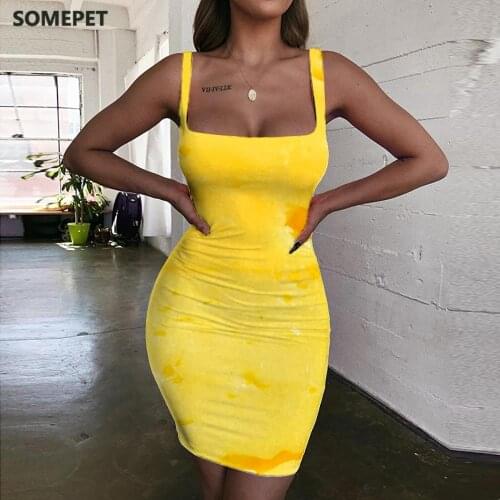 SOMEPET Yellow Dress Women Food Vestido Sexy Harajuku Halter Sleeveless Womens Clothing Mini Evening Short Boho Femme