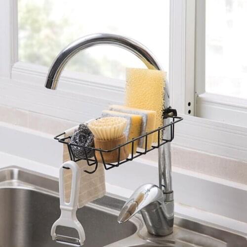 Kitchen Sink Towel Storage Rack Sponge Brush Storage Holder with Two Hooks Bathroom Shower Gel Shampoo Organizer Rack