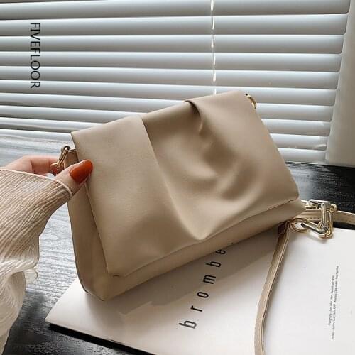 New Female Shoulder Bags 2021 Folds Chain Crossbody Bags Fashion Retro Solid Color Bag Flap Pu Leather Large Capacity Bags