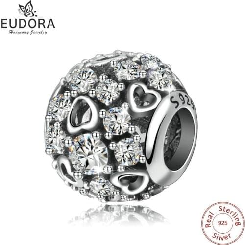 EUDORA Unique 925 Sterling Silver Crystal CZ Mixed White Zircon Charms & Necklace Beads fit Women Bracelets DIY Jewelry 2018 Z73