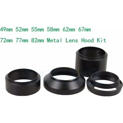 49mm 52mm 55mm 58mm 62mm 67mm 72mm 77mm 82mm Universal Lens Hood Kit(Standard+Telephoto+Wide Angle+Vented Curved)Metal Lens Hood
