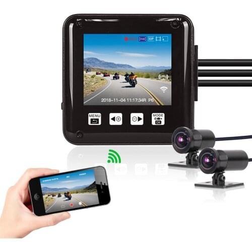 VSYS Full Body Waterproof Motorcycle Camera Recorder P6FL WiFi Dual 1080P Full HD Motorbike Autocycle DVR Dash Cam Black GPS Box