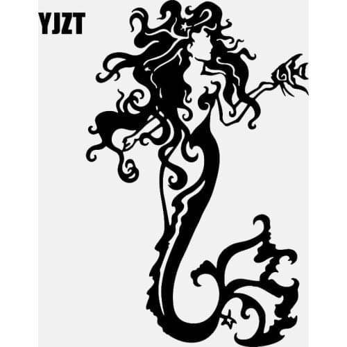 YJZT 11.5CM*17.9CM Car Sticker Tribal Mermaid Fantasy Ocean Girl Fish Car Truck Window Vinyl Decal Black/Silver C24-0725