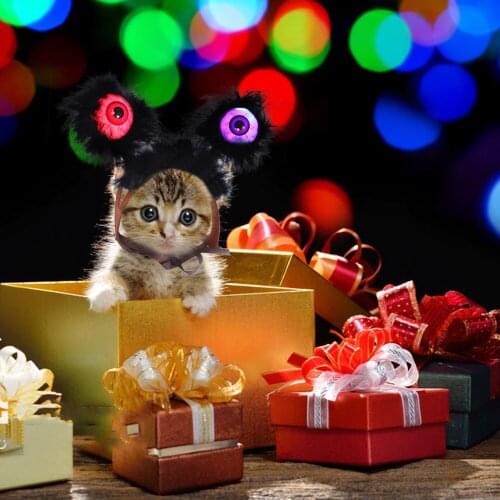 Funny Cute Pet Cat Costume Luminous Eyes Headgear Wig Cap Hat Cat Dog Halloween Christmas Clothes Fancy Dress Pet Clothes