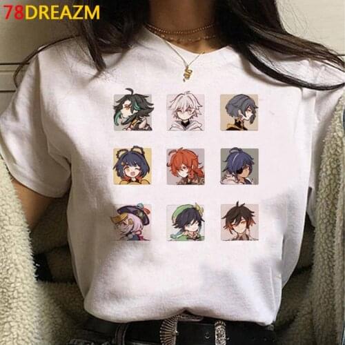 Hot 2021 Games Genshin Impact T Shirt Women Kawaii Egirl Cartoon Graphic Tees Funny Keqing Y2k Aesthetic Unisex Tshirt Female