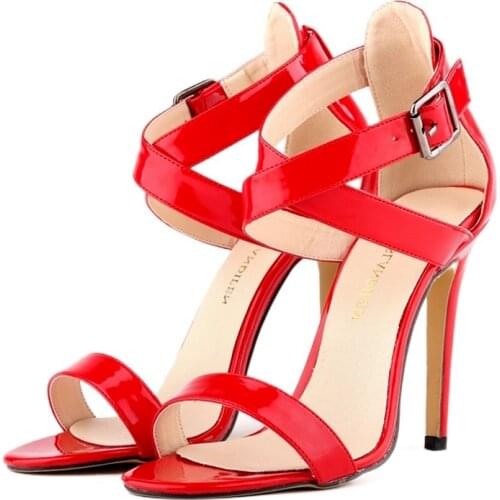 LOSLANDIFEN Women Pumps Sexy Open Toe Thin Heels for Patent Leather High Shoes 11 CM heels for women