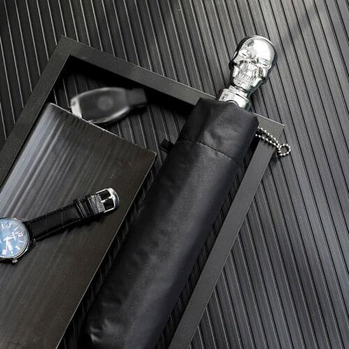Luxury Fully-Automatic 3 Fold Umbrella Rain Women Skull Head Punk Style Pongee Windproof Sunny Rainy Umbrella Parasol Gift B65