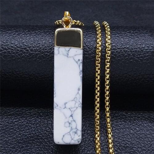 2021 Stone Stainless Steel Pendant Necklace for Women Gold Color Geometry Long Necklace Jewelry pendentif pierre NZ20S04
