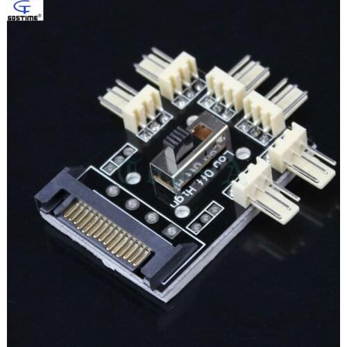 1PCS Gdstime 15Pin SATA to 6-Way Fan 3Pin Socket Adapter Converter 7V 12V Switch Hub Splitter with 3M tape