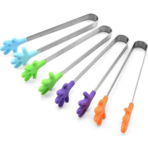100pcs Cake Barbecue Tool Creative Small Palm Stainless Steel Tongs Ice Non-Slip Silicone Mini Food Clip LX8026