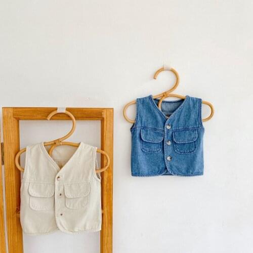 8385 Baby Clothes Denim Vest Autumn New 2021 Simple All Match Girls Vest Cotton Waistcoat Boys Vest Coat Outfits