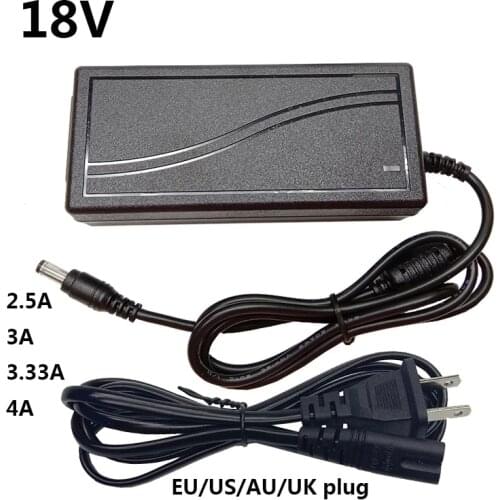 18 volt power adapter 18V 3A universal power supply Conveter DC 5.5x2.1-2.5mm transformer EU US UK AU South Africa cord