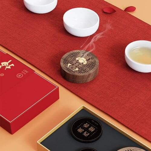 Cute Cow Engraved Wood Incense Burner Agarwood Incense Coil Desktop Natural Wooden Aroma Diffuser Box OX Bull Aromatherapy Plate