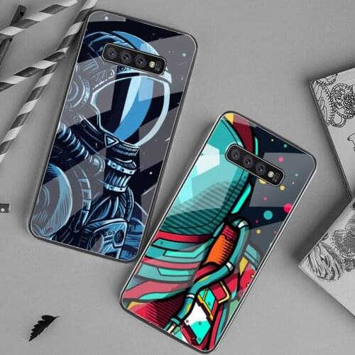 Cartoon Astronaut Space Travelling Phone Case Tempered Glass For Samsung S20 Plus S7 S8 S9 S10 Plus Note 8 9 10 Plus