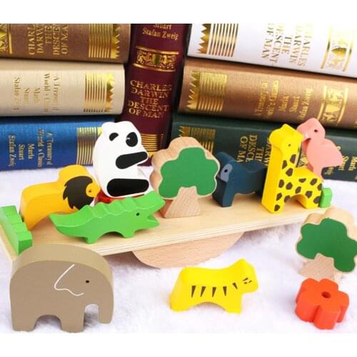 Wooden Animal Moon Blocks Balancing Stacking Game Educational Kids Toy Gift Christmas And New Year Childrens Gifts