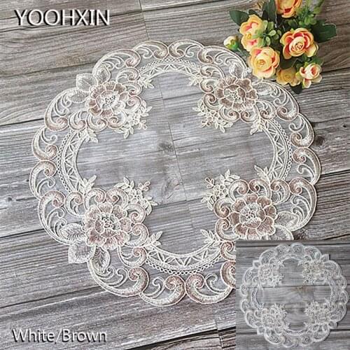 Europe Round 42cm Lace embroidery placemat cup coaster tea mug kitchen table place mat cloth doily dining Christmas pad decor