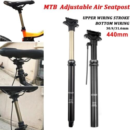 Outdoor MTB Height Adjustable Air Seatpost Dropper 30.9/31.6mm 440mm Internal Routing External Cable Remote 125mm Bike Seatpost