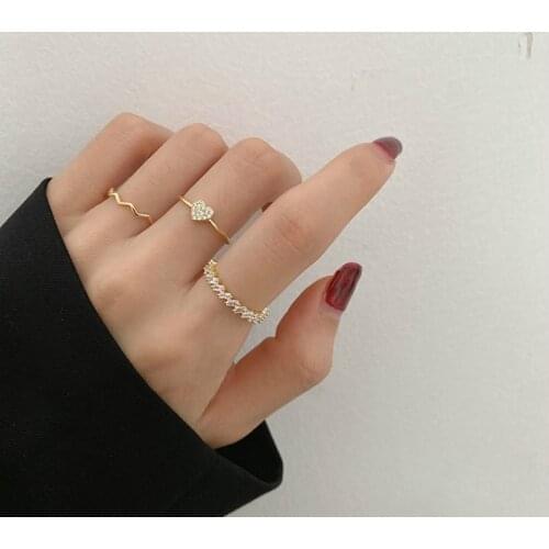 Zeojrlly Women Party Trendy Geometric Rings Korean Love Modeling Ring Fashion Sweet 3 Pieces Of Ring Bracel Female Jewelry