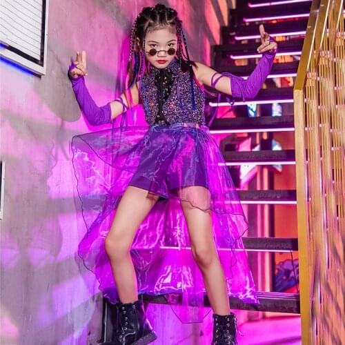 Children Jazz Dance Sequin Clothes Set Kids Hip Hip Dance Clothes For Girls Ballroom Dancing Clothing Festival Outfit XS2592