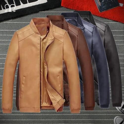 Leather Jacket Homme Autumn Fashion Long Sleeve Mens Punk Motor Biker Coat Outwear Male Brown Black Blue Overcoat 4XL Plus Size