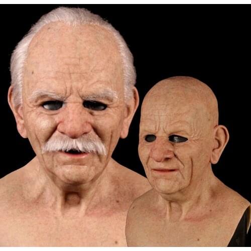Old Man Latex Mask Male Halloween Cosplay Party Realistic Full Face Masks Headgear Scary Funny Masks Performance Prop