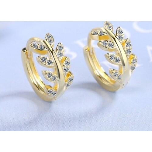 Cxwind Minimalist Huggie Earrings Brass Hoop Earrings Metal inlaid Crystal Tree Leaf Earring Women Ladies Piercing Jewelry