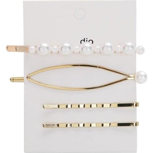 3/4pcs/set Fashion Pearl Hair Clip Snap Button Hair Pins for WomenBarrettes Headwear Girls Sweet Top Clip Crystal Accessories