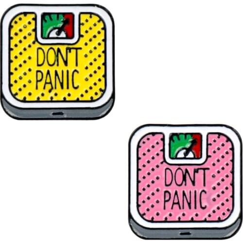 Cartoon Don't Panic Pins Pink Yellow Body Weighing Scale Brooches Kawaii Lose Weight Healthy Badge Cute Jewelry For Women