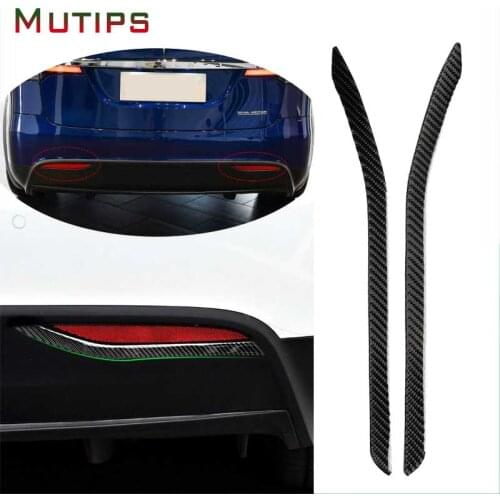 Mutips Car Rear Fog Light Foglight Tail Lamp Frame Cover Trim Carbon Fiber Sticker Accessories For Tesla Model X S 3 2017-2019