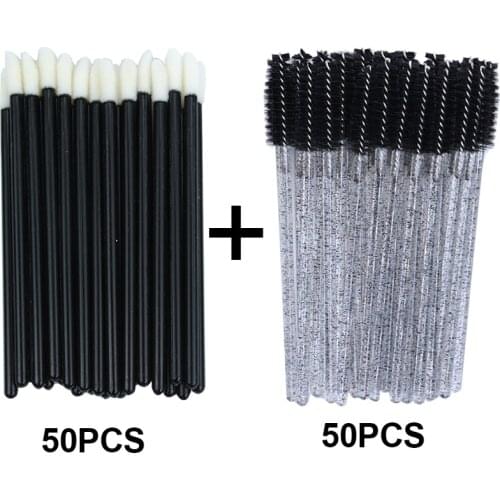 2 in 1 Makeup Tools Set Lip Gloss Cotton Swabs Eyelash Micro Comb Brushes Mascara Wands for Wholesale