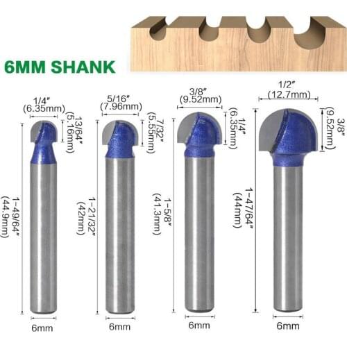 4PCS 6mm Shank Professional level Ball Nose Router Bits Set End Mill Round Cove Box Solid Carbide CNC Radius Core Milling Bit