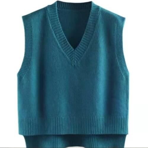 2021 Autumn and Winter V-neck Knitted Vest Womens Sweater Loose Wool Vest Sleeveless Sweater Outer Wear Gray Sweaters New 16322