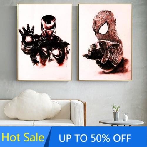 Iron Man Spider Man Sketch Wall Art Canvas Painting Marvel Superhero Nordic Posters and Prints Pictures for Living Room Decor