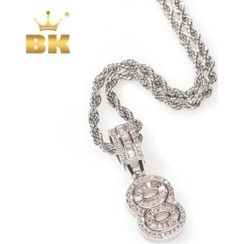 THE Bling King Punk CZ Stones Single 0-9 Small Bagnette Number Pendant Copper New Font Rose Gold Color Charm Necklace