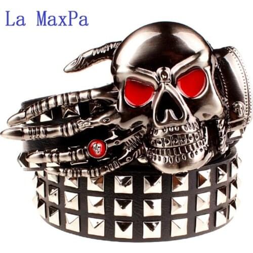 Fashion mens rivet belt Punk rock belt skull head ghost claw heavy metal wide belts hip hop big rivet belt women Gift
