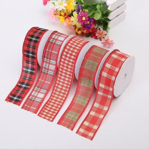 Wide 3.8cm Craft Satin Ribbon Christmas Series Imitation Linen House Decoration Single Sided Printing Birthday Decorative Ribbon