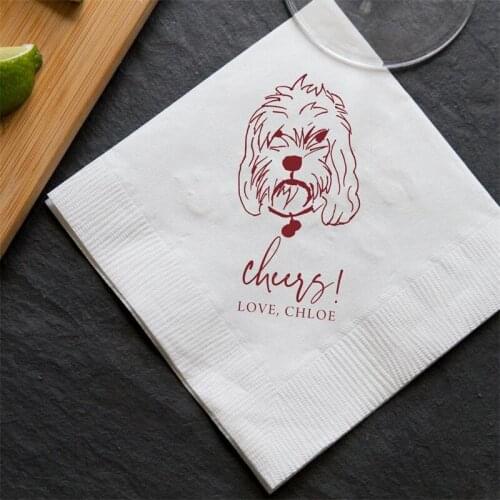 Custom Illustrated Dog Wedding Napkins, Bridal Shower, Engagement Party, Custom Bar Napkins, Custom Wedding Napkins,Dog Napkins