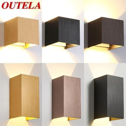 OUTELA Outdoor Wall Light Fixture Aluminum LED Brushed Square Sconces Waterproof Creative Decorative For Bedroom Living Room