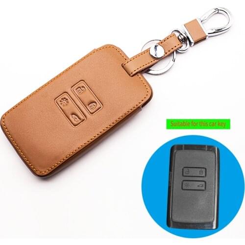 High Quality Leather Car Key Cover For Renault Koleos Protector Kadjar 2016-2017 4 Buttons Smart Key Dust Collector Accessories