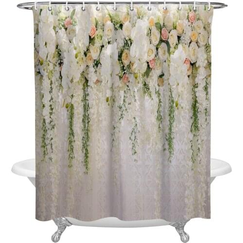 Wedding Flowers Rose Shower Curtain Home Bath Decorative Waterproof Polyester Fabric Bathroom Curtain