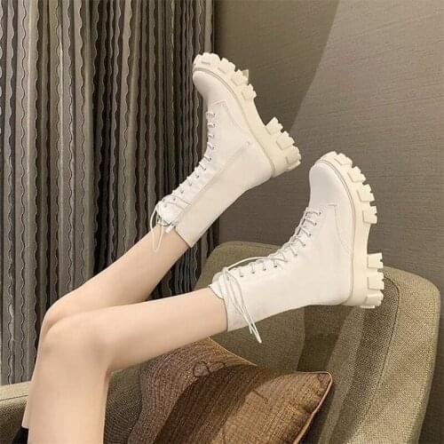2021 Platform Motorcycle Ankle Boots Womens Autumn Winter Thick Bottom Shoes Woman Lace Up Zip Shoes Female Ladies Boots Hot
